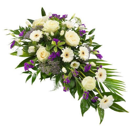 White mourning arrangement with lilac