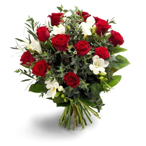 Bouquet of roses in red / white