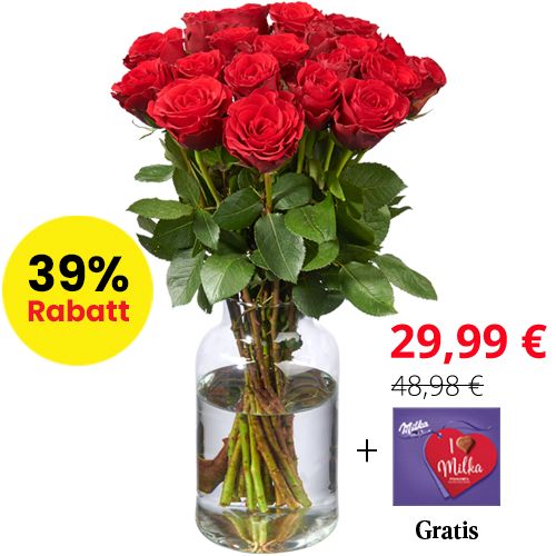 20 Super XXL Red Naomi Roses with Milka