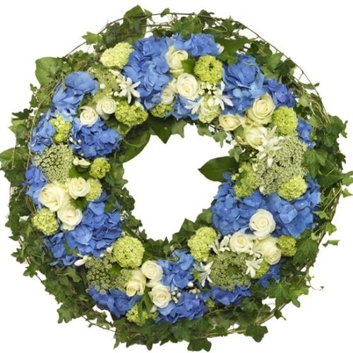 Blue funeral wreath