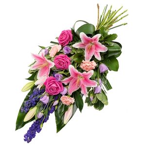 Funeral bouquet of purple and pink