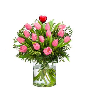 Loving pink tulips with heart