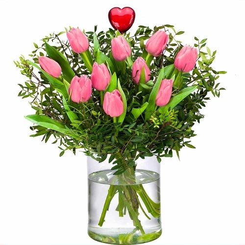 10x Liebevolle Rosa Tulpen - mit Herz