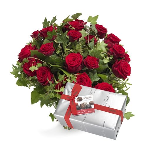 Rozen boeket met chocolade