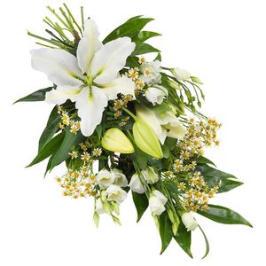 Rouwboeket met witte lelies