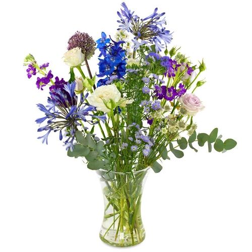 Blue, purple and white field bouquet