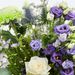 Blau-weißer Blumenstrauß mit Vase
