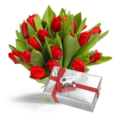 Rode tulpen met chocolade