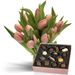 Bright pink tulips with chocolate