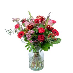 Boeket roze en rood met hart