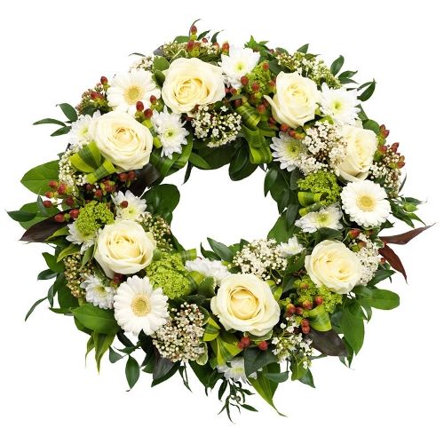 Classic white funeral wreath
