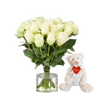 White roses + free bear