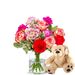 Rosa Blumenstrauß + Teddybär