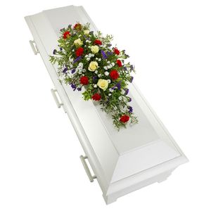 White, red and blue arrangement