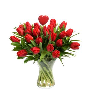 Romantic Red Tulips Bouquet with heart