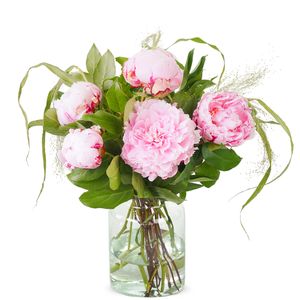 Roze dubbele pioenrozen boeket