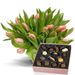 Bright pink tulips with chocolate