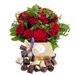 Romantic bouquet of roses with chocolate