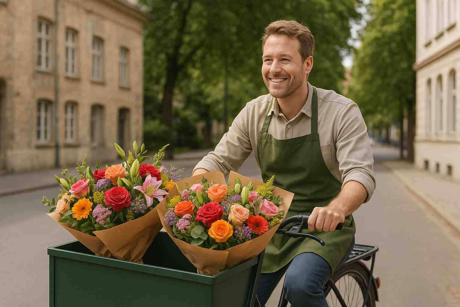 Voorbeeld bloemist als bezorgoptie op fiets met bloemen